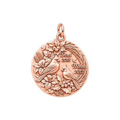 Winter Cardinal Pair Charm Bracelet – Personalized Mom Gift – rose gold charm, front view
