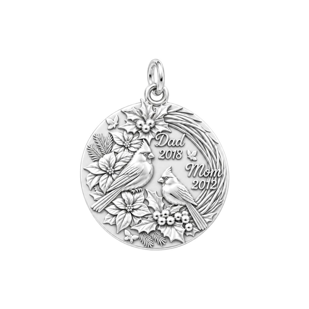 Winter Cardinal Pair Charm Bracelet – Personalized Mom Gift – silver charm, front view