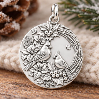 Winter Cardinal Pair Charm Bracelet – Personalized Mom Gift – macro detail of the charm