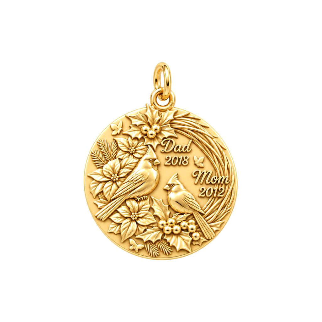 Winter Cardinal Pair Charm Bracelet – Personalized Mom Gift – 18K gold charm, front view