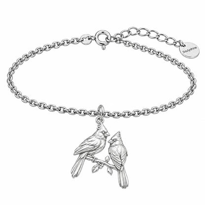 Winter Cardinal Pair Charm Bracelet Set – silver, front view