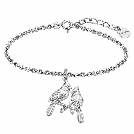 Winter Cardinal Pair Charm Bracelet Set – silver, front view