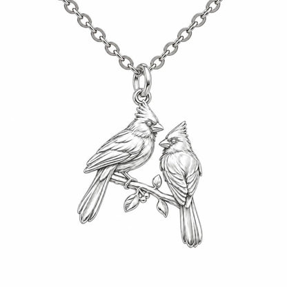 Winter Cardinal Pair Charm Necklace Set – silver, front view