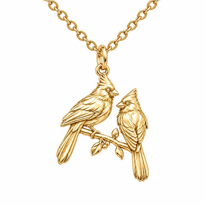 Winter Cardinal Pair Charm Necklace Set – 18K gold, front view