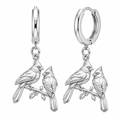 Winter Cardinal Pair Huggie Charm Earrings – silver, front view