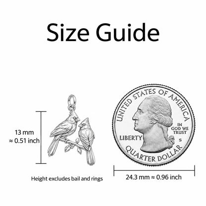 Winter Cardinal Pair Huggie Charm Earrings – size guide, 13 mm charm next to a quarter