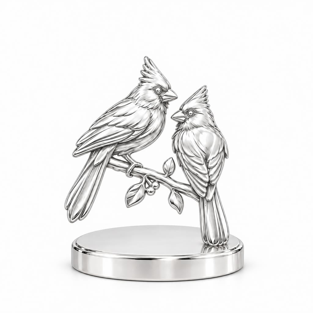 Winter Cardinal Pair Keepsake Plaque – silver, front view