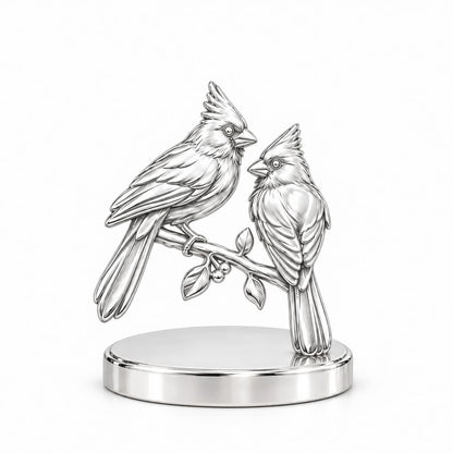 Winter Cardinal Pair Keepsake Plaque – silver, front view