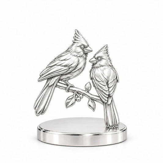 Winter Cardinal Pair Keepsake Plaque – silver, front view