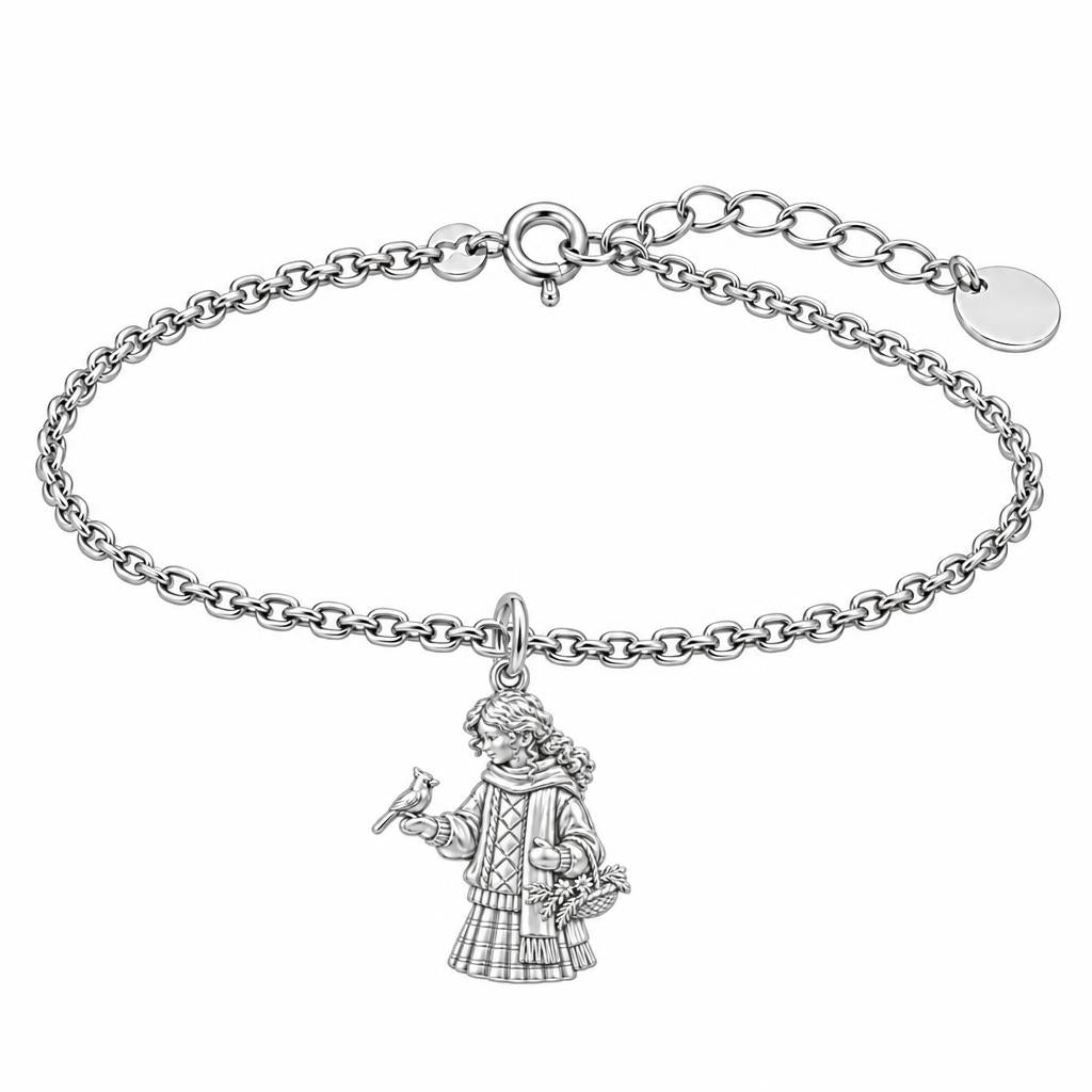 Winter Cardinal Whisper Charm Bracelet Set – silver, front view