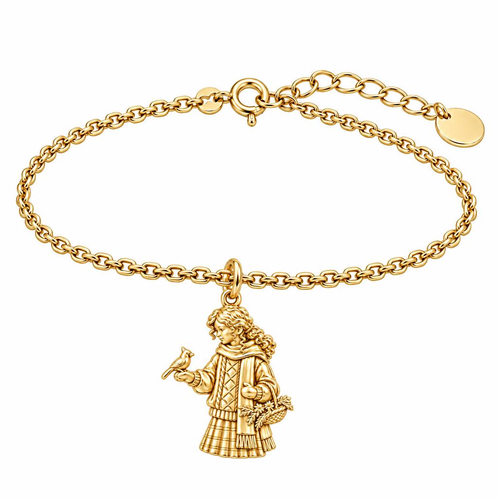 Winter Cardinal Whisper Charm Bracelet Set – 18K gold, front view