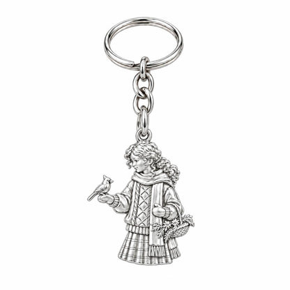 Winter Cardinal Whisper Charm Keychain – silver, front view