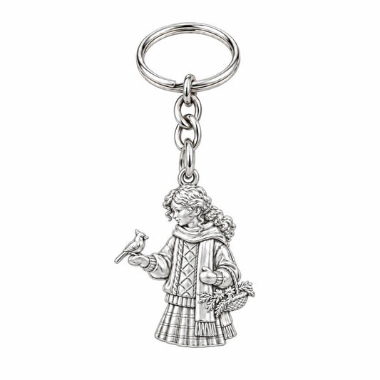 Winter Cardinal Whisper Charm Keychain – silver, front view
