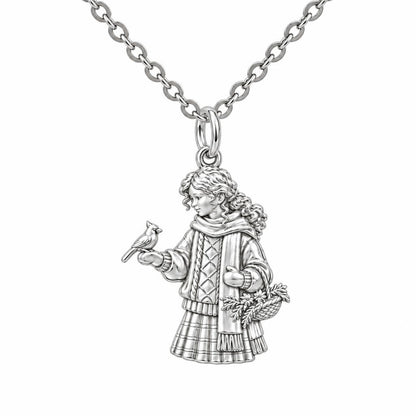 Winter Cardinal Whisper Charm Necklace Set – silver, front view