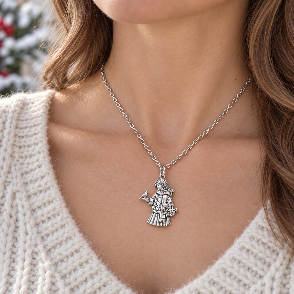 Winter Cardinal Whisper Charm Necklace Set – worn / in use