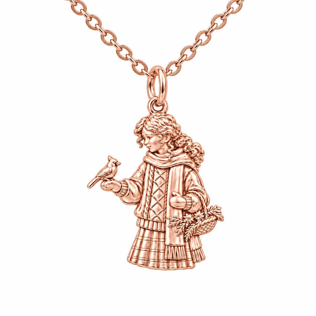 Winter Cardinal Whisper Charm Necklace Set – rose gold, front view