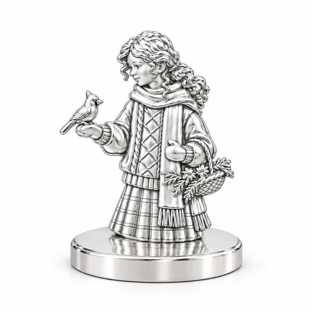 Winter Cardinal Whisper Keepsake Plaque – silver, front view