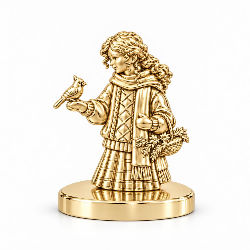Winter Cardinal Whisper Keepsake Plaque – 18K gold, front view