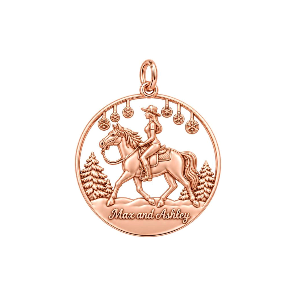 Winter Equestrian Trail Charm Bracelet – Personalized Rider Gift – rose gold 3 cm charm, front view
