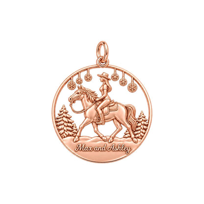 Winter Equestrian Trail Charm Bracelet – Personalized Rider Gift – rose gold 3 cm charm, front view