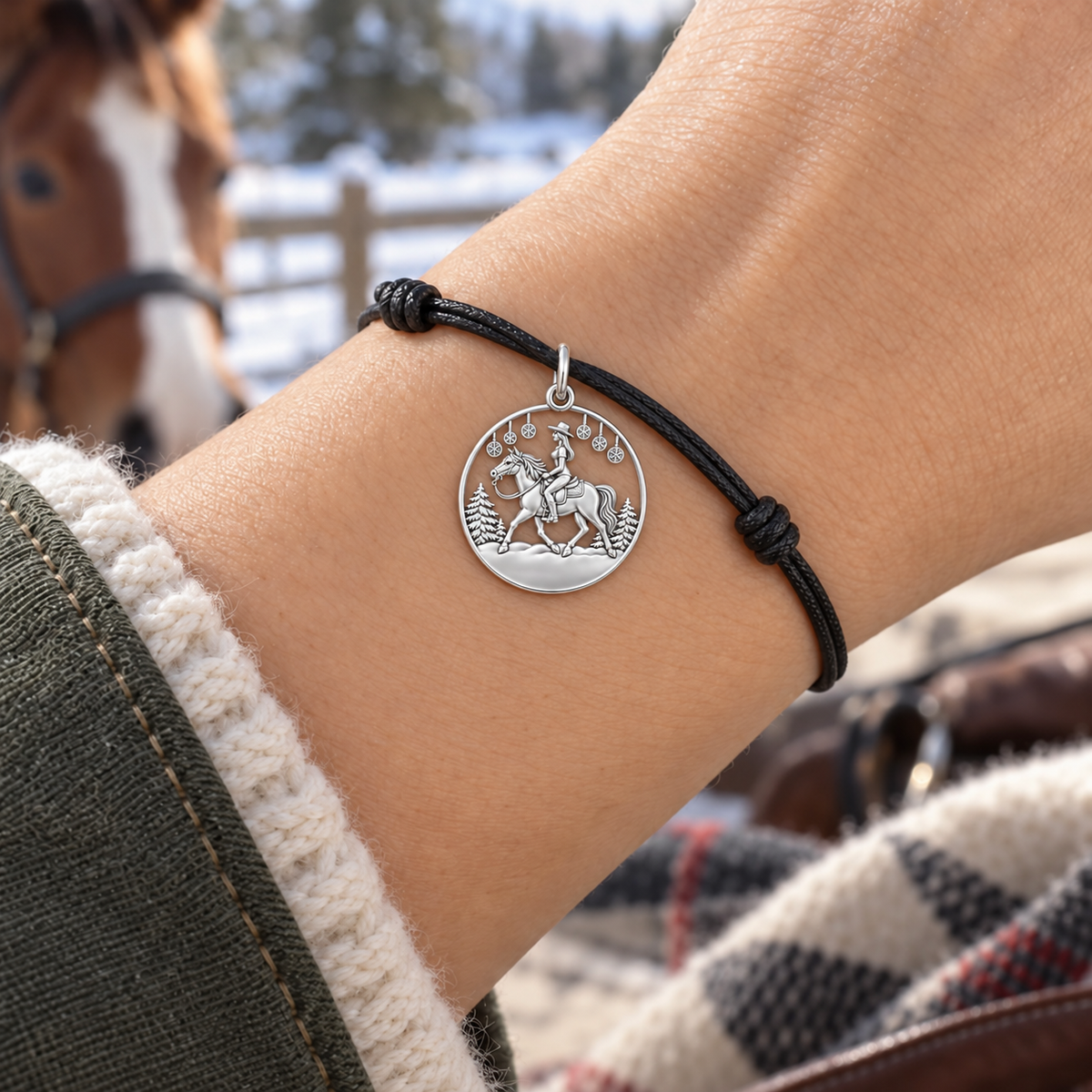 Winter Equestrian Trail Charm Bracelet – Personalized Rider Gift