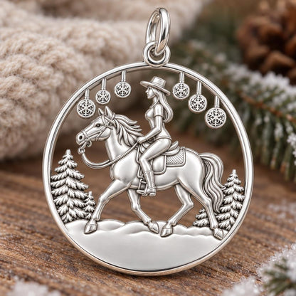 Winter Equestrian Trail Charm Bracelet – Personalized Rider Gift – macro detail of the charm