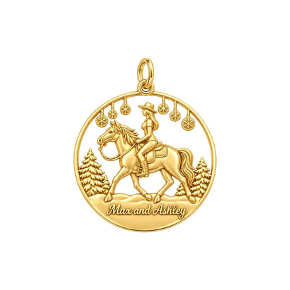 Winter Equestrian Trail Charm Bracelet – Personalized Rider Gift – 18K gold plated 3 cm charm, front view