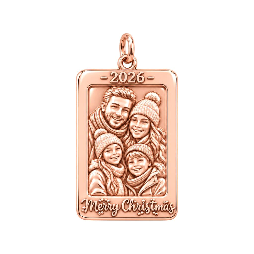 Winter Family Frame Charm Bracelet – Personalized Mom Gift – rose gold 2 cm charm, front view