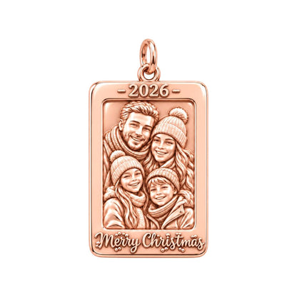 Winter Family Frame Charm Bracelet – Personalized Mom Gift – rose gold 2 cm charm, front view