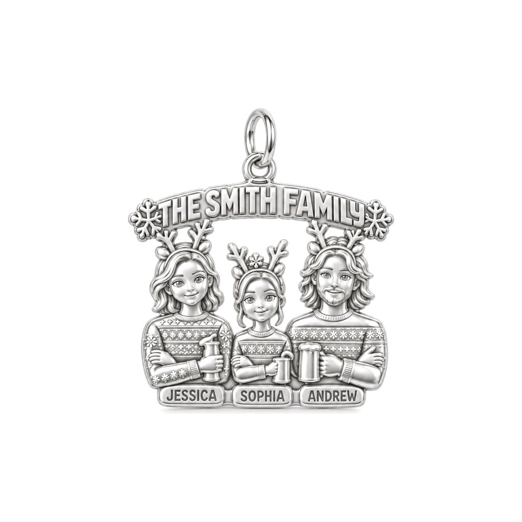 Winter Family Portrait Charm Bracelet – Personalized Family Gift – silver plated 3 cm charm, front view