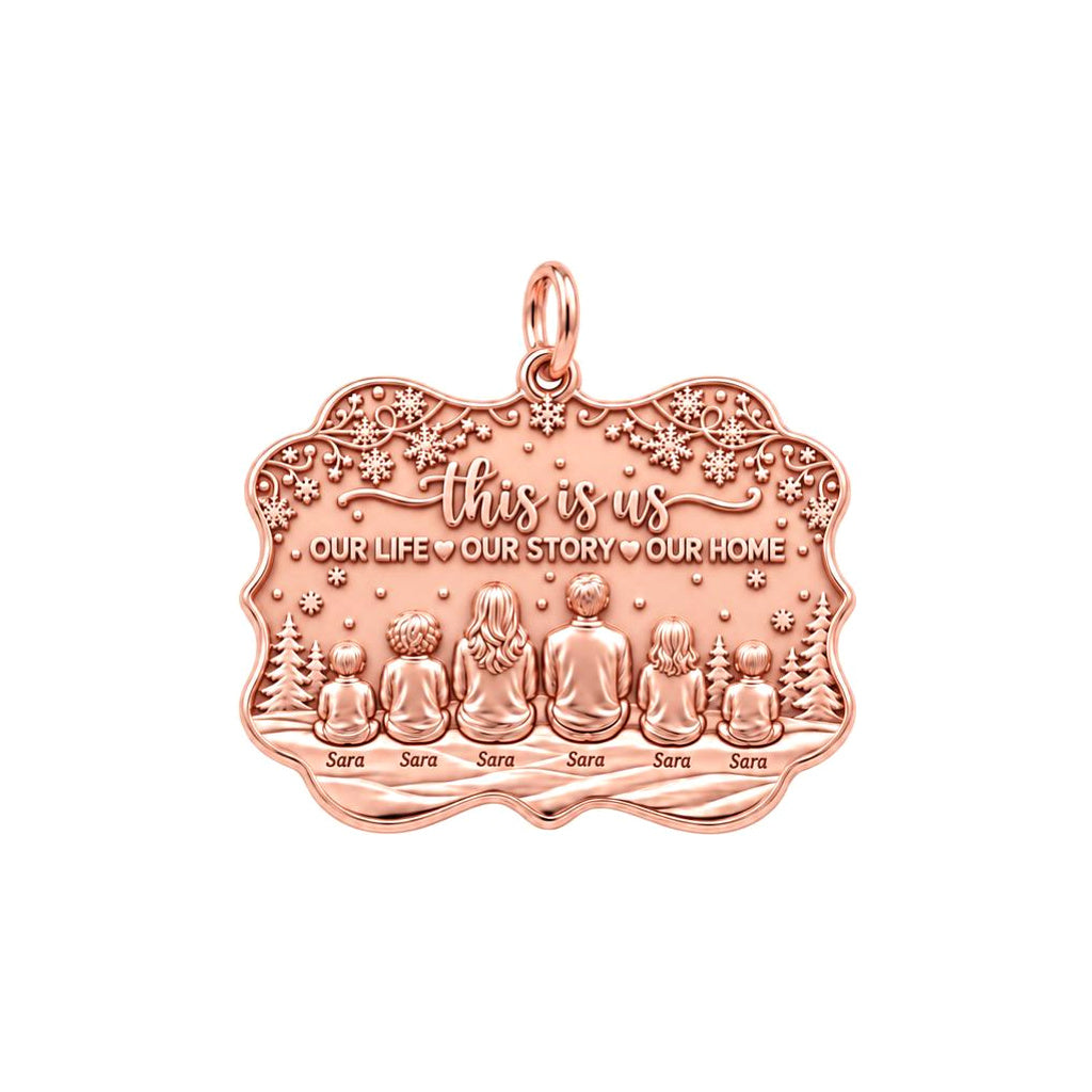 Winter Family Story Charm Bracelet – Personalized Mom Gift – rose gold 3 cm charm, front view