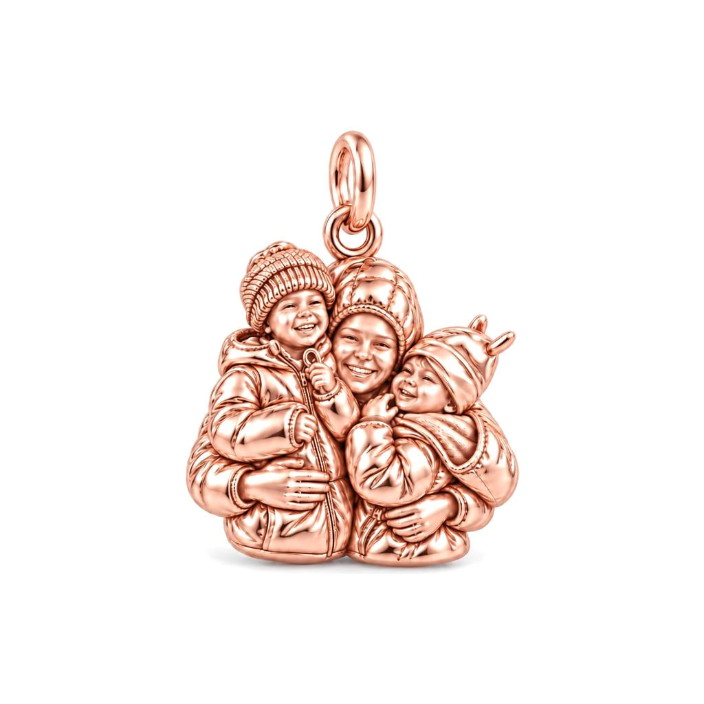 Winter Hug Portrait Charm Bracelet – Personalized Mom Gift – rose gold charm, front view