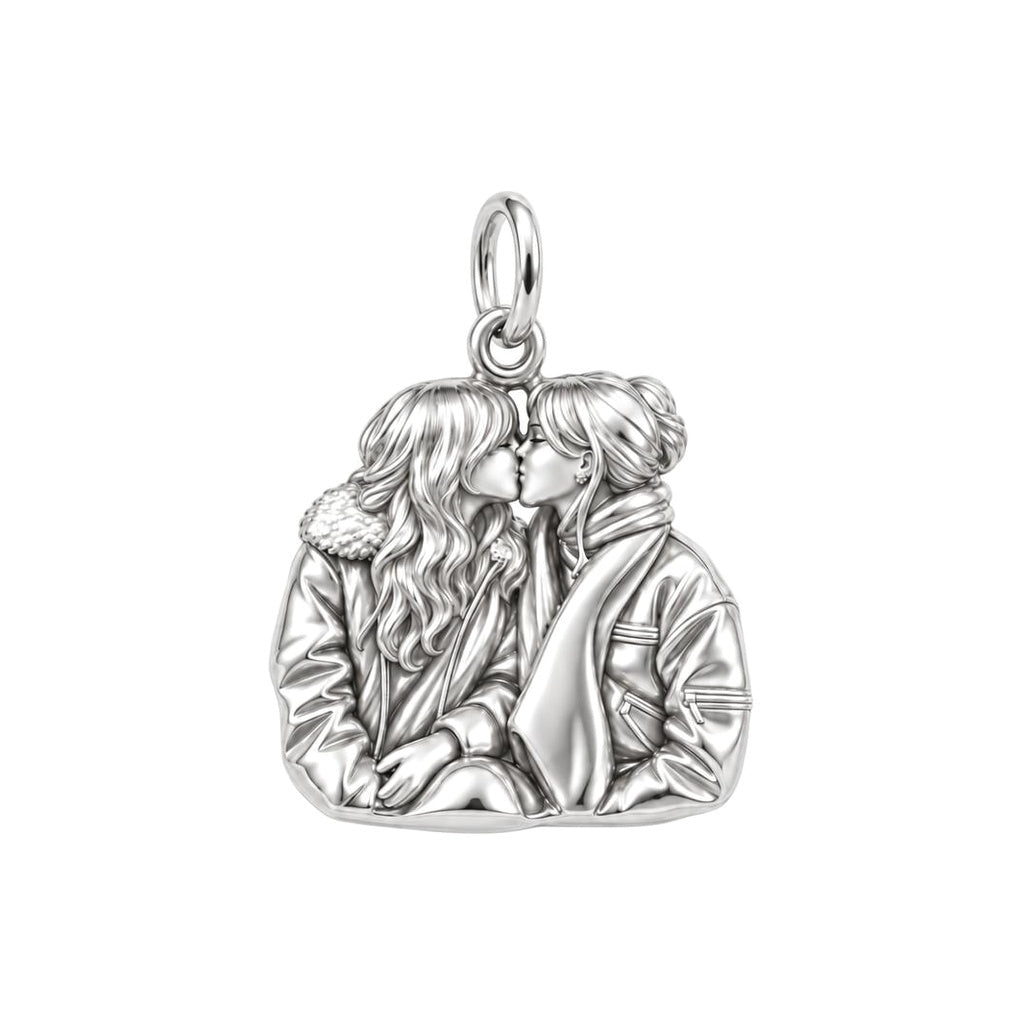 Winter Kiss Likeness Charm Bracelet – Personalized Couple Gift – silver charm, front view