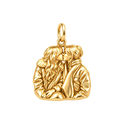 Winter Kiss Likeness Charm Bracelet – Personalized Couple Gift – 18K gold charm, front view
