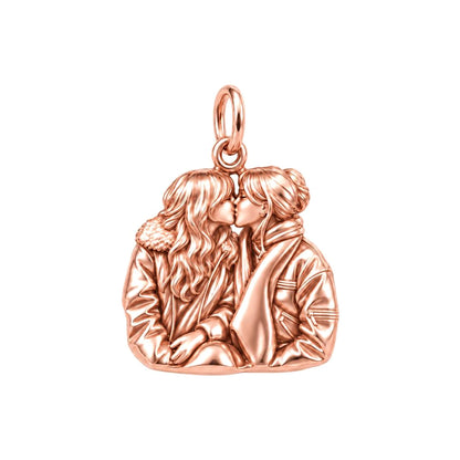 Winter Kiss Likeness Charm Bracelet – Personalized Couple Gift – rose gold charm, front view
