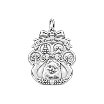 Winter Memorial Paw Charm Bracelet – Personalized Dog Mom Gift – silver plated 3 cm charm, front view