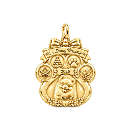 Winter Memorial Paw Charm Bracelet – Personalized Dog Mom Gift – 18K gold plated 3 cm charm, front view