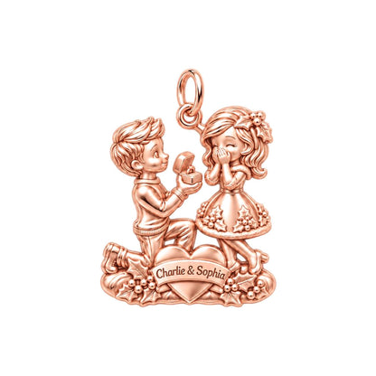 Winter Proposal Heart Charm Bracelet – Personalized Couple Gift – rose gold 3 cm charm, front view