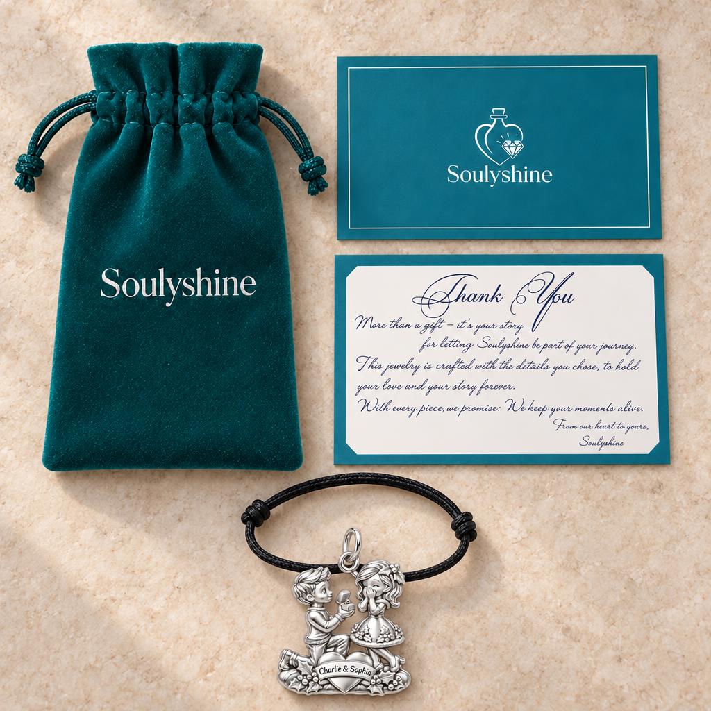 Winter Proposal Heart Charm Bracelet – Personalized Couple Gift – Soulyshine velvet pouch and gift card