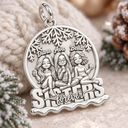 Winter Sisterhood Charm Bracelet – Personalized Sister Gift – macro detail of the charm