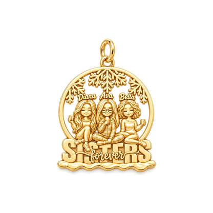 Winter Sisterhood Charm Bracelet – Personalized Sister Gift – 18K gold plated 3 cm charm, front view