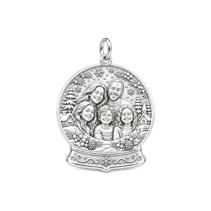 Winter Snow Globe Charm Bracelet – Personalized Mom Gift – silver charm, front view