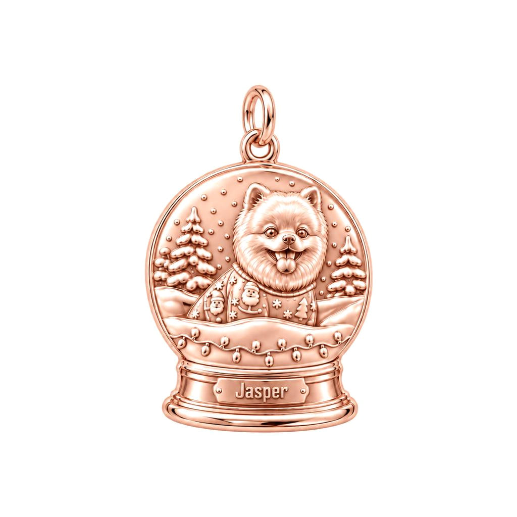 Winter Snow Globe Pup Charm Bracelet – Personalized Dog Mom Gift – rose gold charm, front view