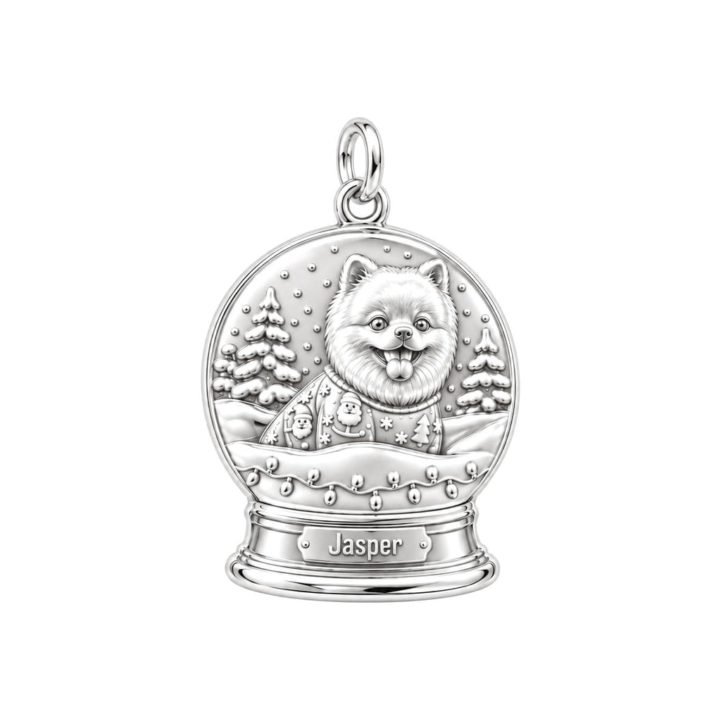 Winter Snow Globe Pup Charm Bracelet – Personalized Dog Mom Gift – silver charm, front view