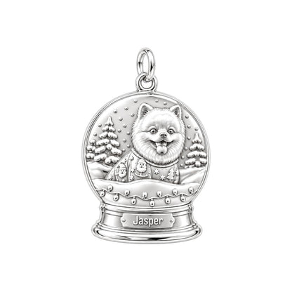 Winter Snow Globe Pup Charm Bracelet – Personalized Dog Mom Gift – silver charm, front view