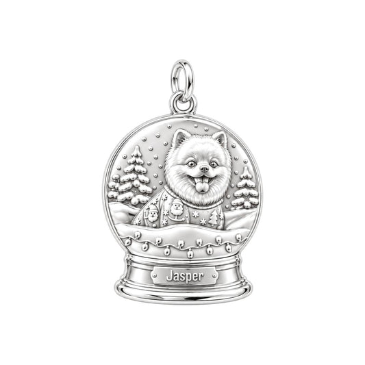 Winter Snow Globe Pup Charm Bracelet – Personalized Dog Mom Gift – silver charm, front view