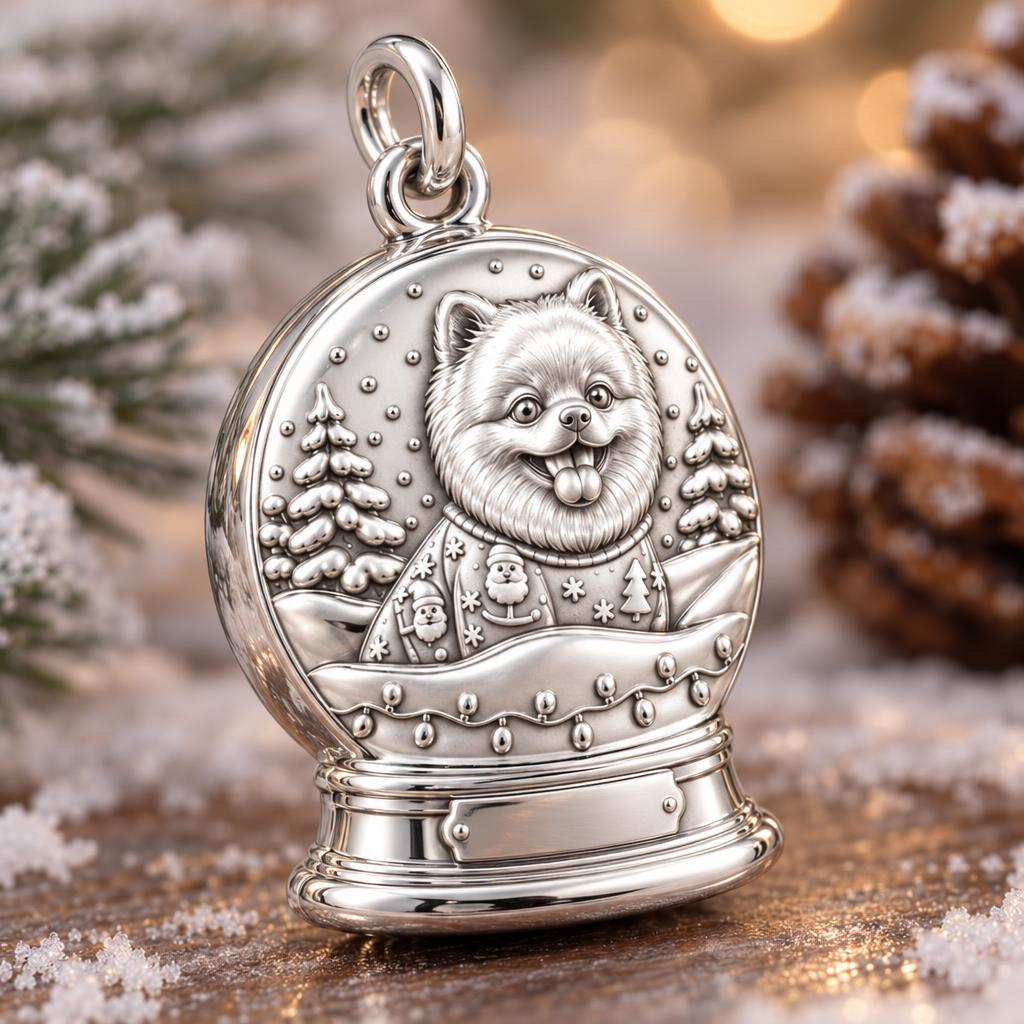 Winter Snow Globe Pup Charm Bracelet – Personalized Dog Mom Gift – macro detail of the charm