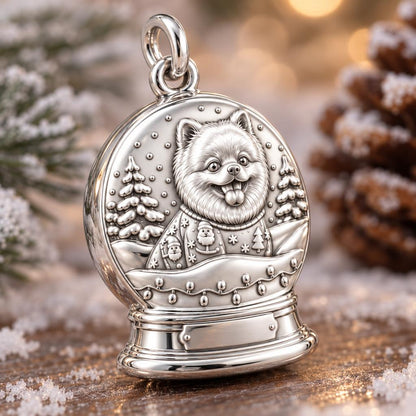 Winter Snow Globe Pup Charm Bracelet – Personalized Dog Mom Gift – macro detail of the charm