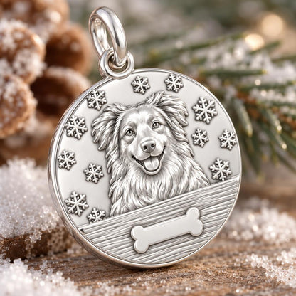 Winter Snowflake Pet Memorial Charm Bracelet – Personalized Dog Mom – macro detail of the charm