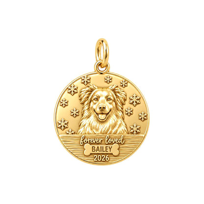 Winter Snowflake Pet Memorial Charm Bracelet – Personalized Dog Mom – 18K gold plated 2 cm charm, front view